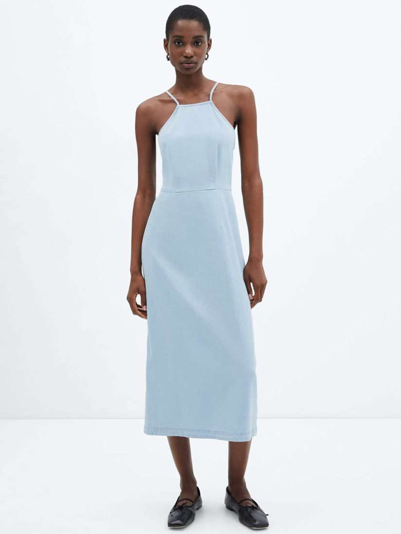 Buy MANGO Pure Cotton Denim Back Slit Sheath Midi Dress Dresses for Women 28084130 Myntra