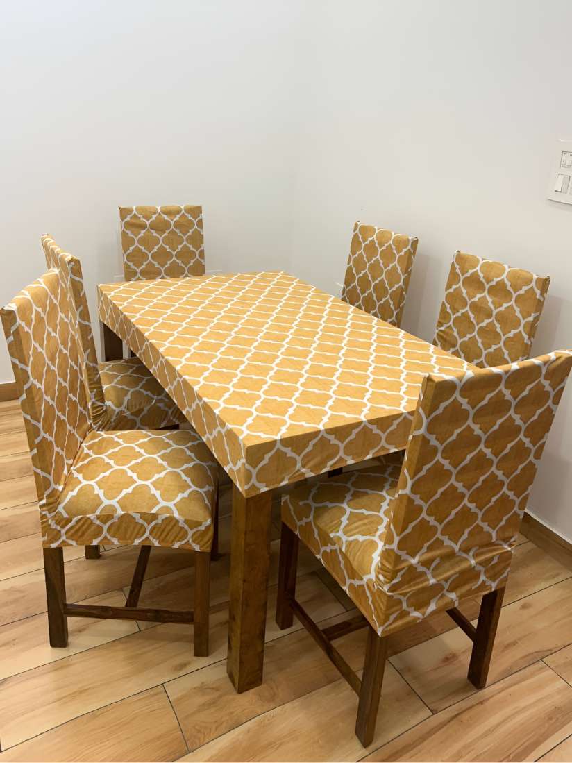 Buy ohello 6Pcs Yellow Printed Elasticated Fitted Chair Covers With Table Cover Chair Cover for Unisex 28117096 Myntra