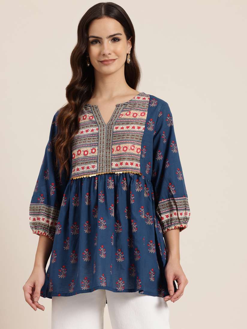 Buy HERE NOW Floral Printed Thread Work Pure Cotton Thread Work Empire Kurti Kurtis for Women 28117276 Myntra