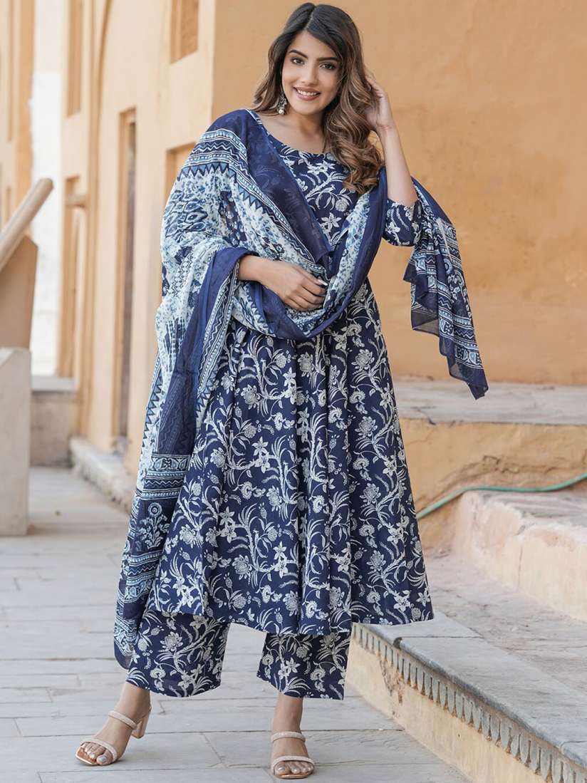 Buy KALINI Women Floral Printed Regular Pure Cotton Kurta with Trousers With Dupatta Kurta Sets for Women 28126116 Myntra