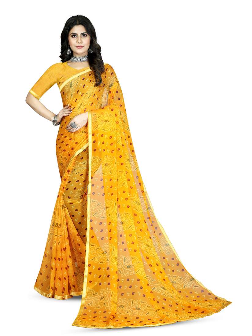 Buy DIVASTRI Bandhani Printed Zari Pure Chiffon Jamdani Saree Sarees for Women 28134762 Myntra