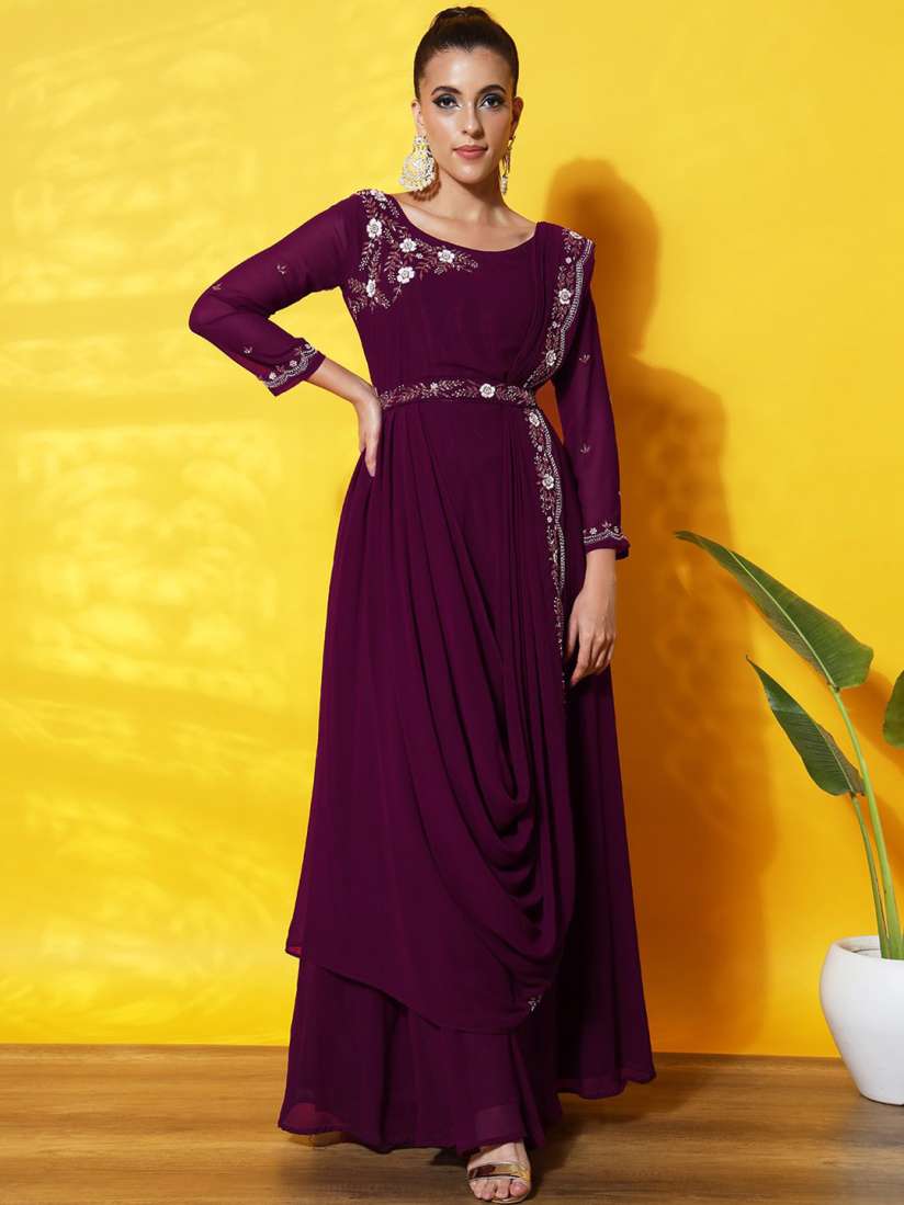 Buy Chhabra 555 Embellished Georgette Maxi Ethnic Gown with Attached Dupatta Belt Ethnic Dresses for Women 28160082 Myntra