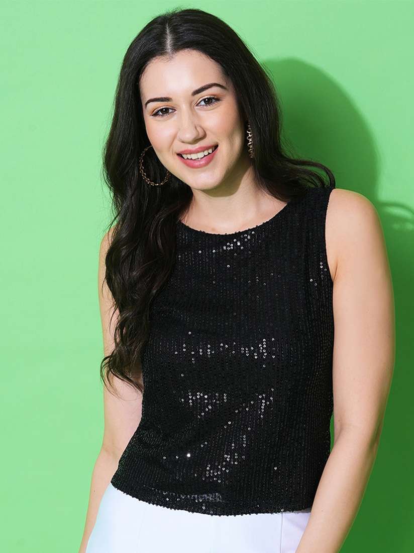 black sleeveless party top