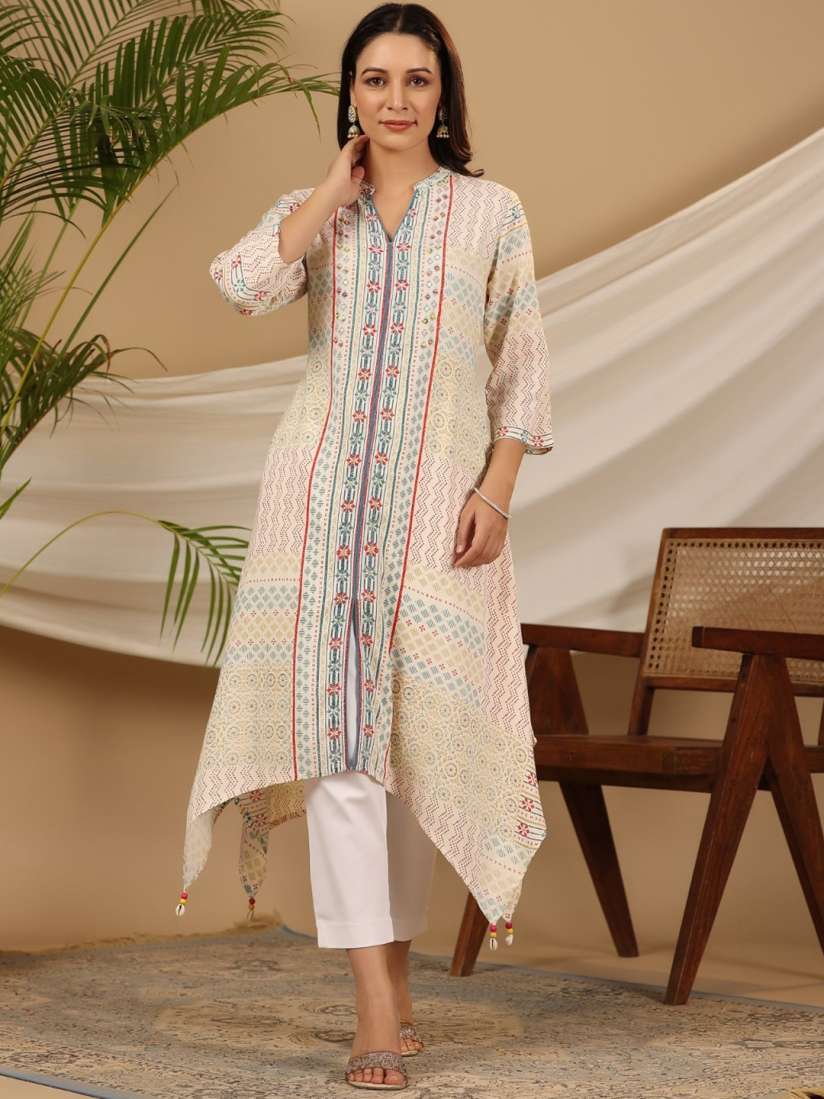 Buy Juniper Ethnic Motifs Printed Sequinned Mandarin Collar Straight Kurta Kurtas for Women 28169558 Myntra