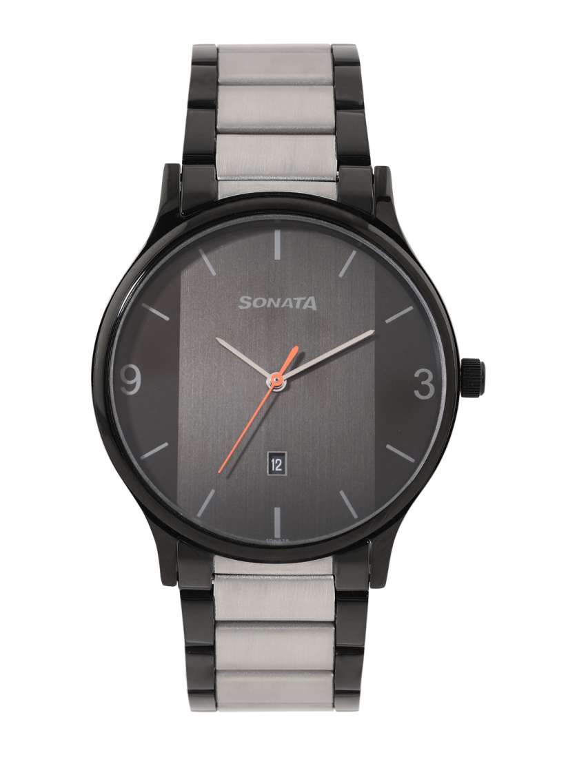 Buy Sonata Men Patterned Dial Stainless Steel Bracelet Style Straps Analogue Watch 77105KM01 Watches for Men 28180044 Myntra