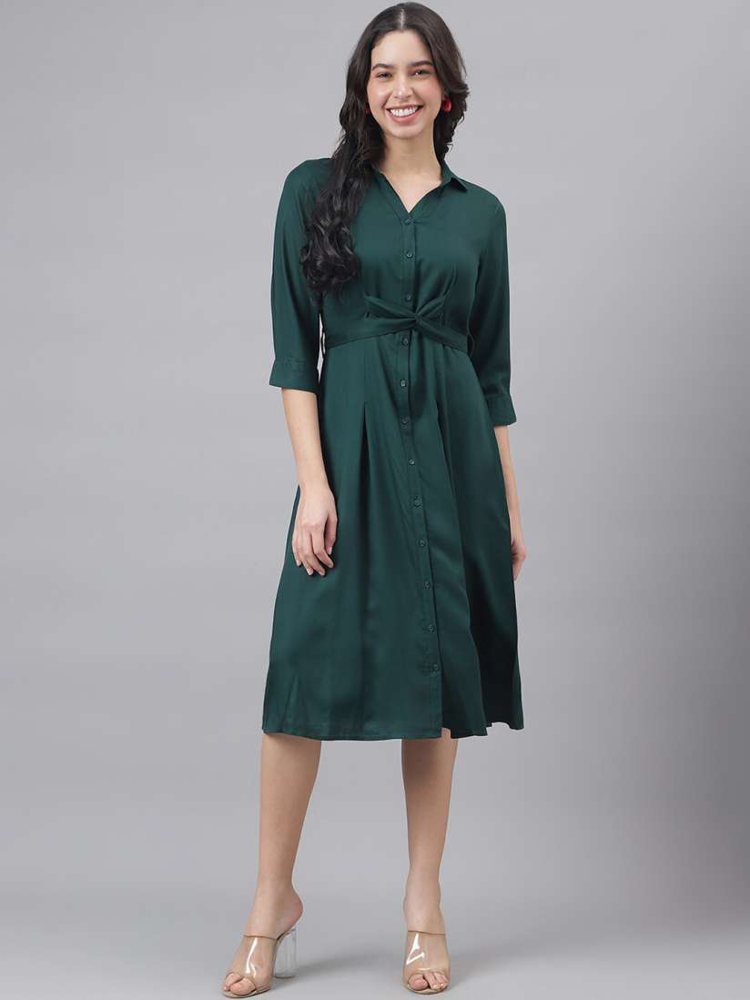 Buy Latin Quarters Cuffed Sleeves Tie Up Shirt Midi Dress Dresses for Women 28184596 Myntra