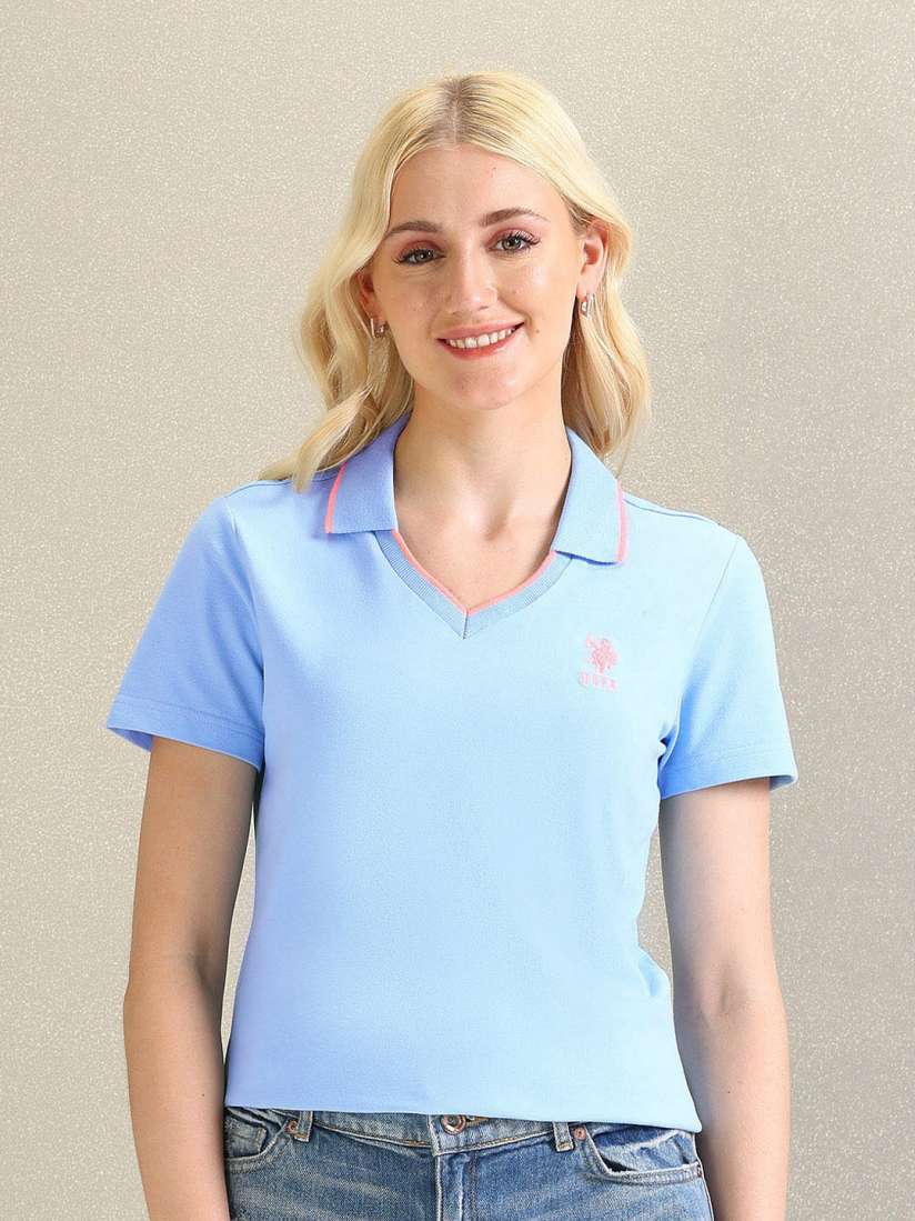 Buy U.S. Polo Assn. Women Self Design Textured V Neck Casual T shirt Tshirts for Women 28186274 Myntra