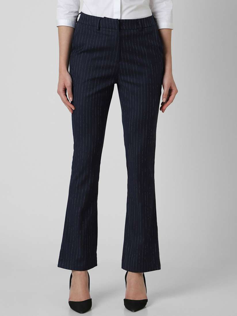 Buy Van Heusen Woman Striped Formal Bootcut Trousers Trousers for Women 28187398 Myntra