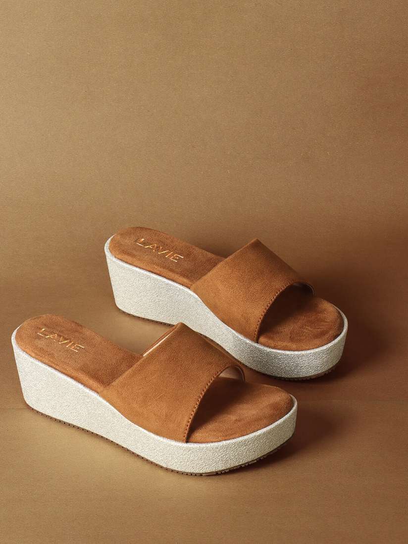 Tan open toe wedges top