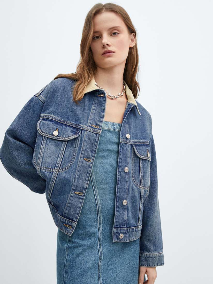 Buy MANGO Contrast Collar Cotton Denim Jacket Jackets for Women 28198130 Myntra