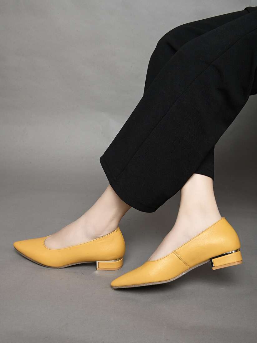 Buy Mast Harbour Yellow Pointed Toe Block Heel Pumps Heels for Women 28201834 Myntra