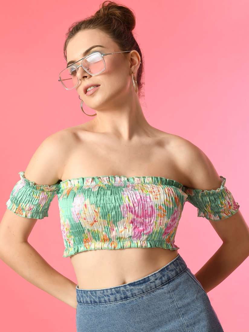 Midriff off shoulder floral top clearance
