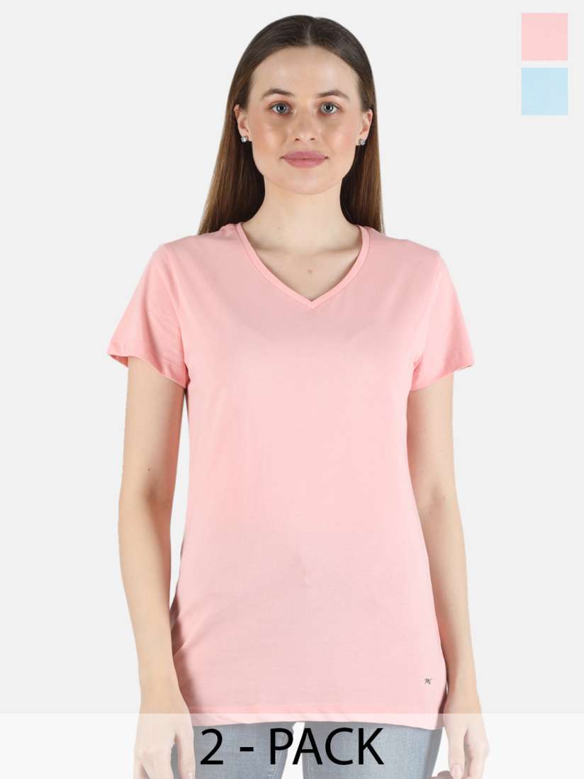 Buy Monte Carlo Pack Of 2 V Neck Pure Cotton T shirt Tshirts for Women 28205638 Myntra