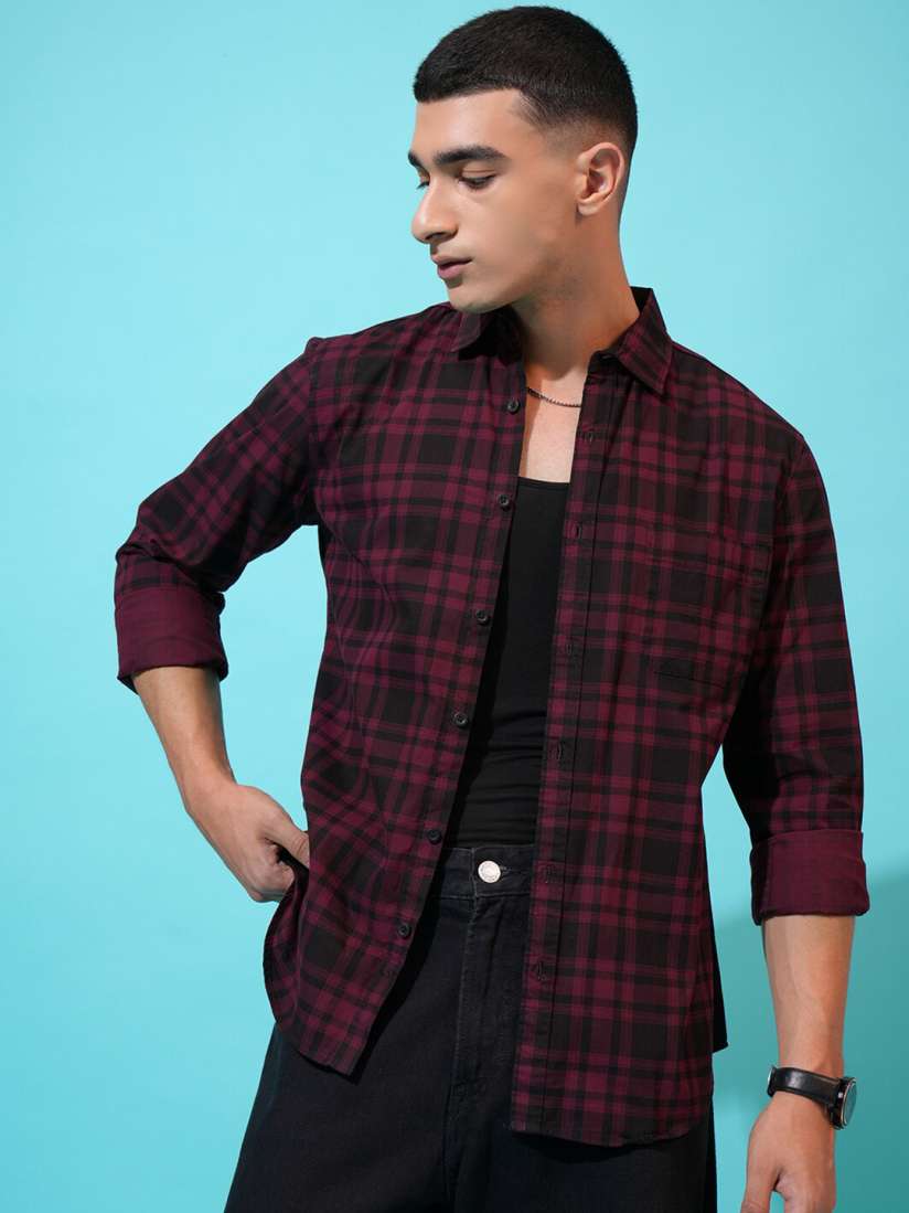 Buy HIGHLANDER Maroon Slim Fit Tartan Checked Spread Collar Cotton Casual Shirt Shirts for Men 28221000 Myntra