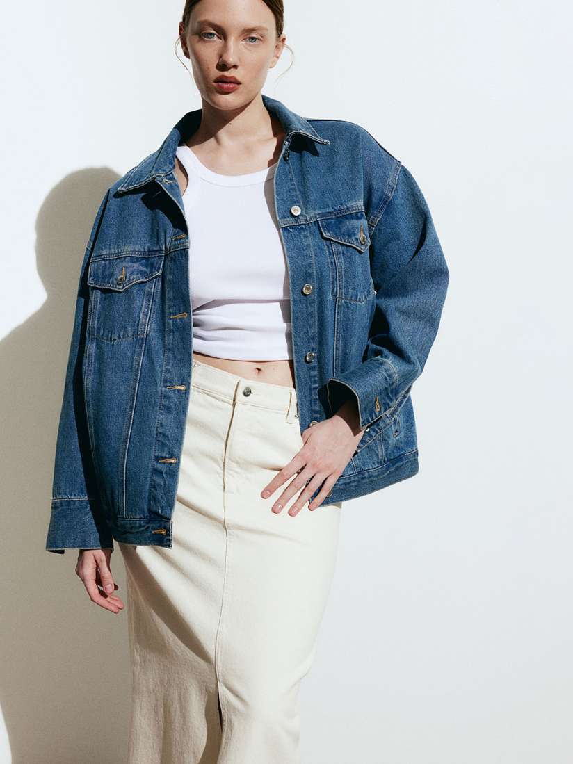 Buy H M Pure Cotton Loose Denim Jacket Jackets for Women 28230838 Myntra