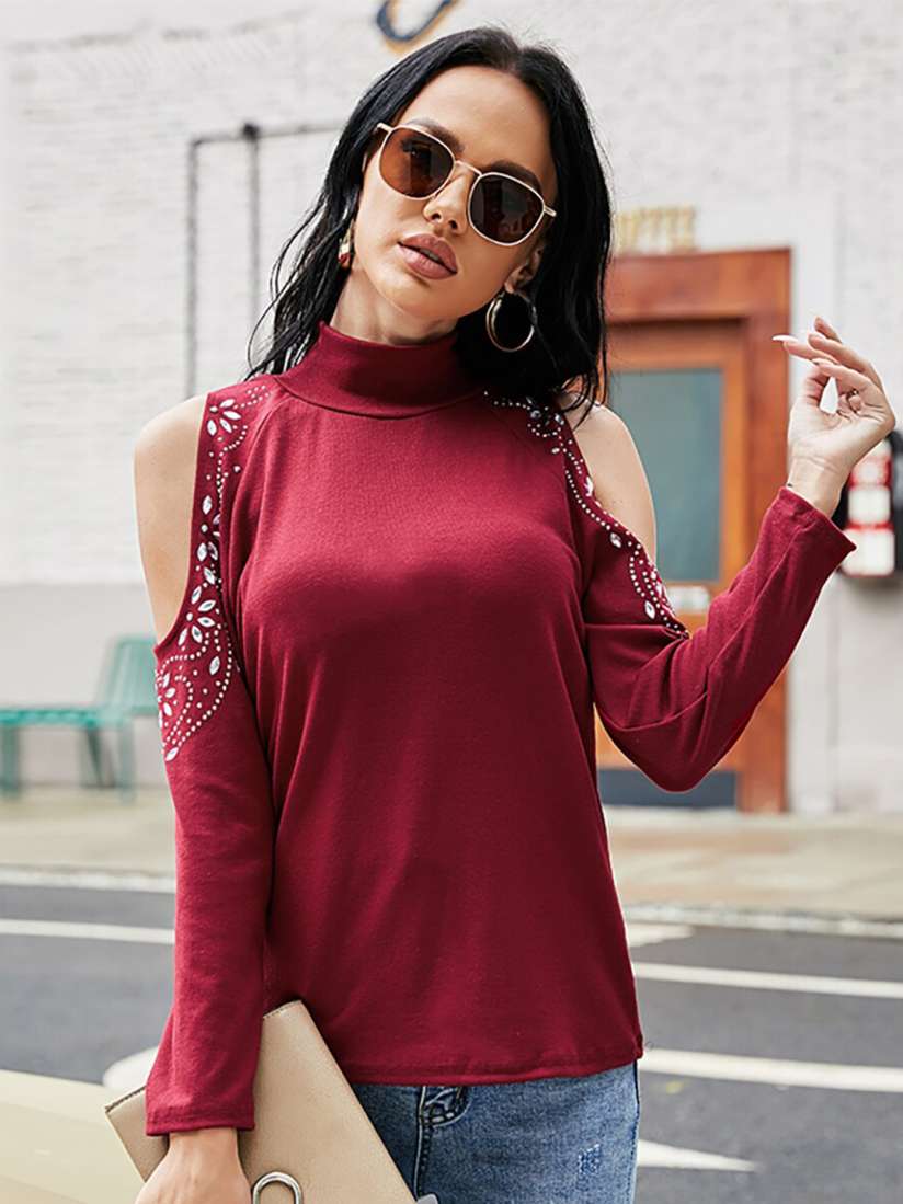 Buy JC Mode High Neck Cold Shoulder Top Tops for Women 28241678 Myntra