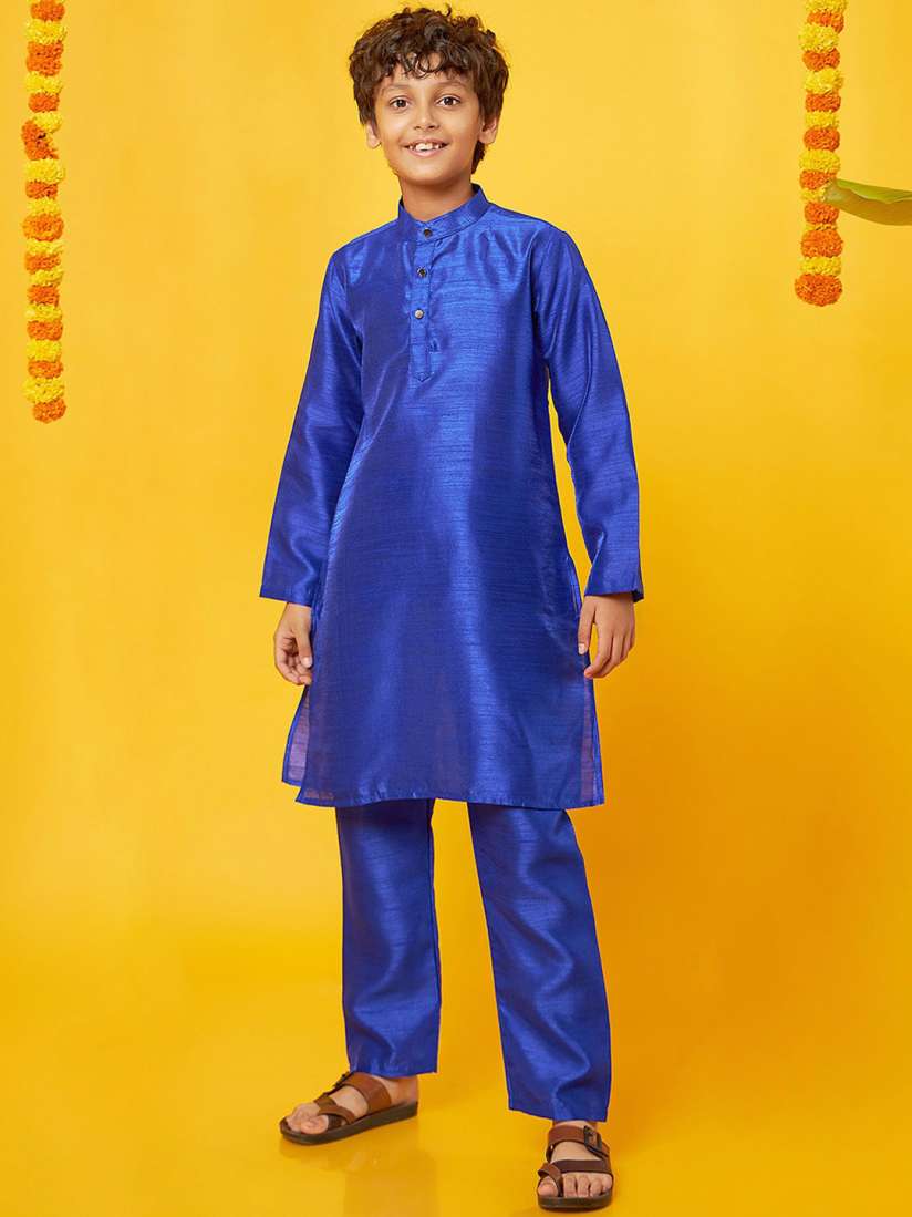 Buy BonOrganik Boys Band Collar Pure Silk Straight Kurta with Pyjamas Kurta Sets for Boys 28250682 Myntra