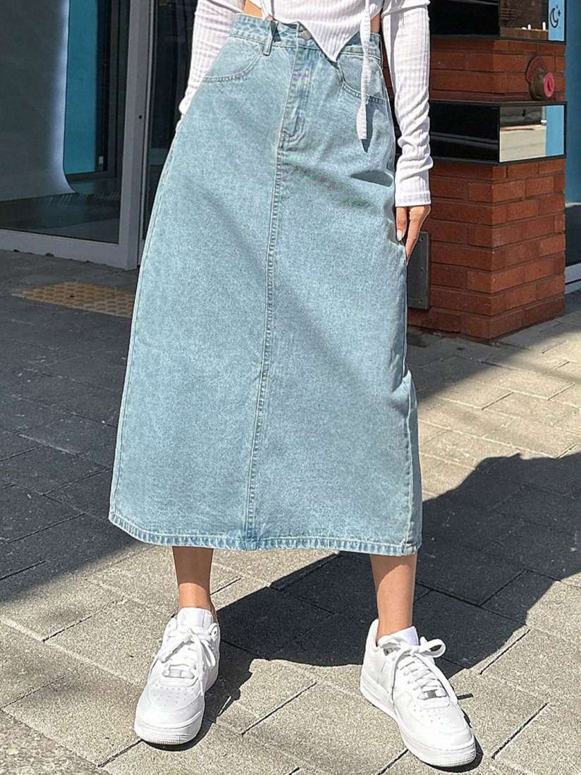 Long denim skirt myntra shop