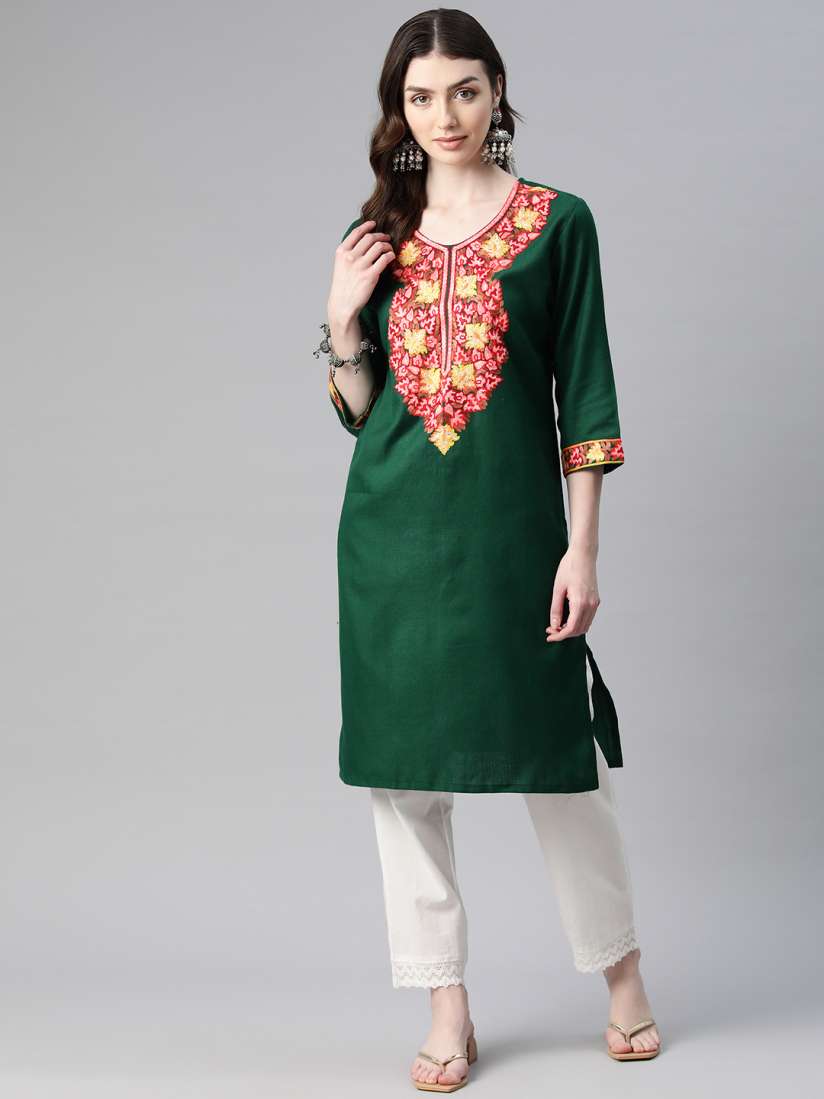 Buy SWI Stylish Women Floral Yoke Design Woollen Kurta Kurtas for Women 28273108 Myntra