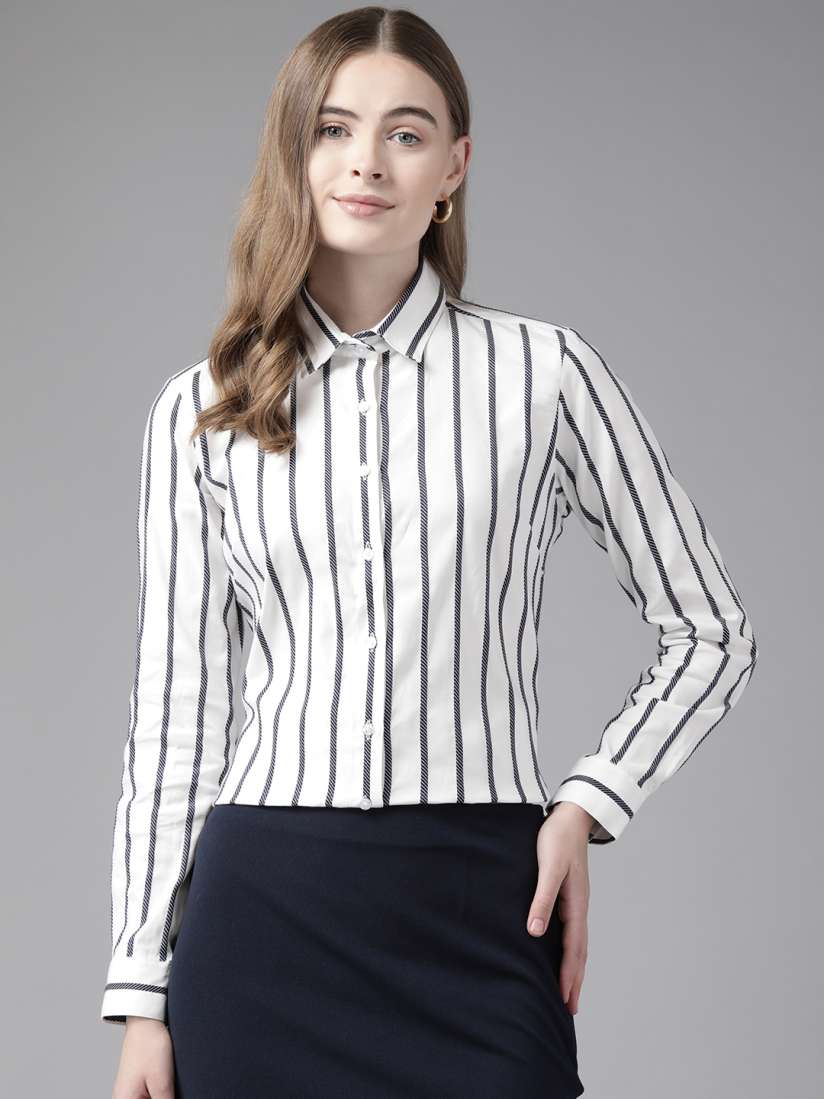 Buy English Navy Women Striped Formal Shirt Shirts for Women 28280080 Myntra