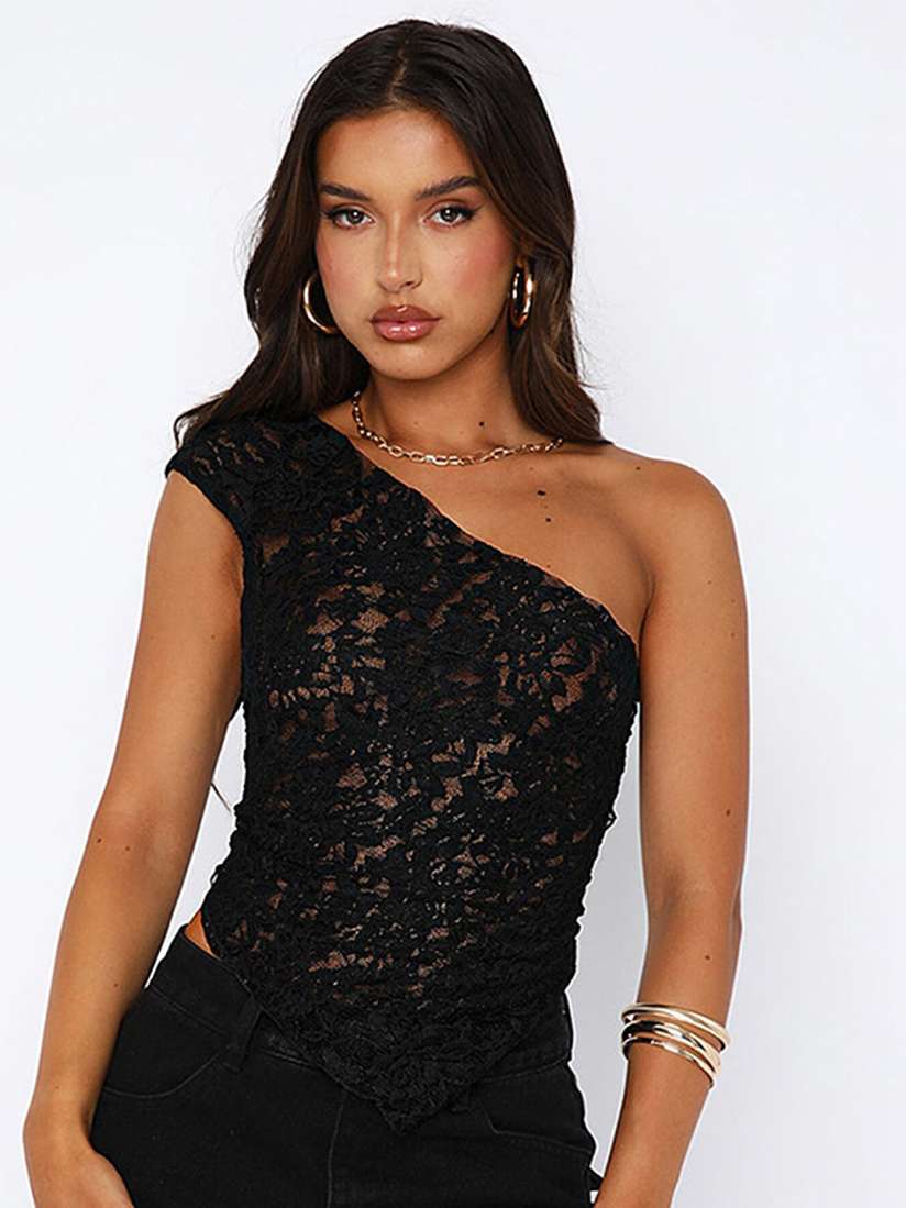 Buy LULU SKY Floral Self Design Lace Inserts One Shoulder Top Tops for Women 28280782 Myntra
