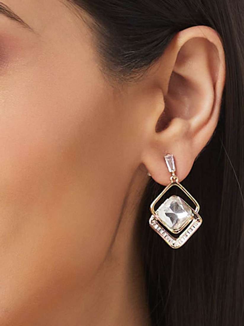 Buy Globus Gold Plated Cubic Zirconia Studded Drop Earrings Earrings for Women 28281848 Myntra