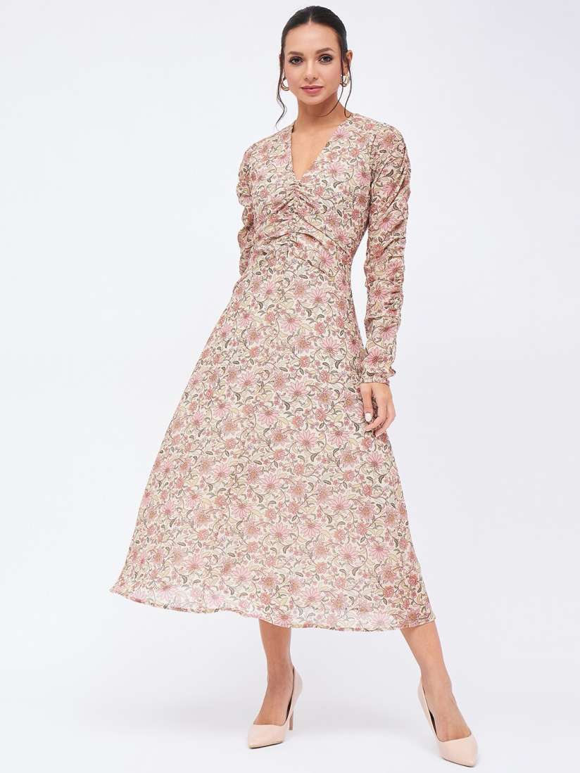 Buy Harpa Floral Print Ruched A Line Midi Dress Dresses for Women 28307226 Myntra