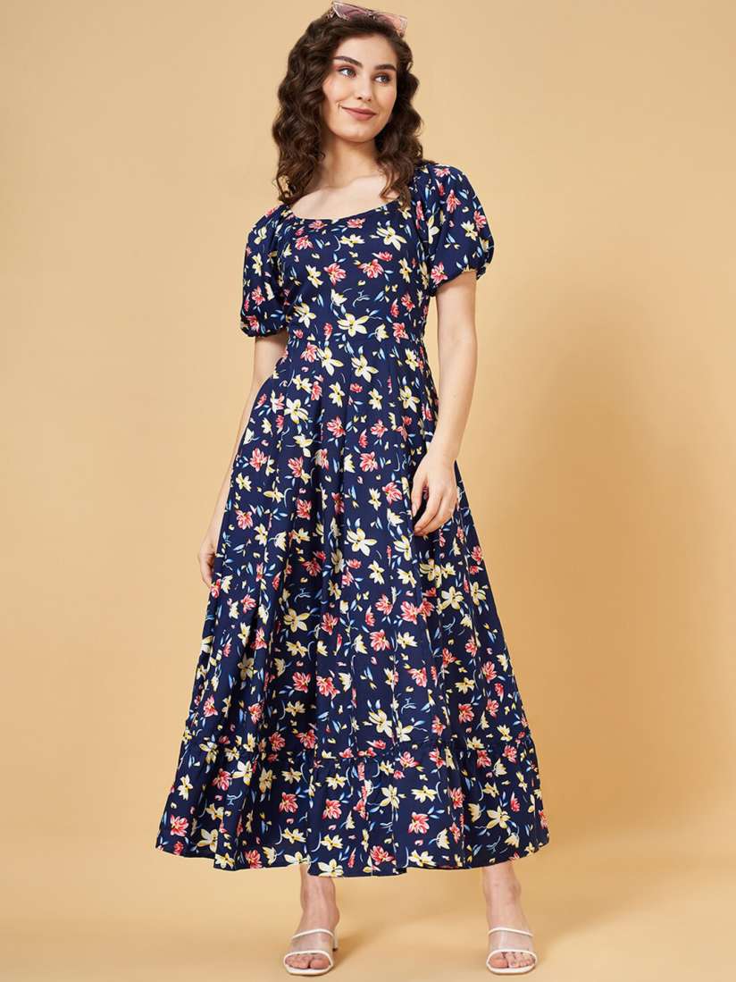 Buy YU by Pantaloons Floral Printed Puffed Sleeves Fit Flare Maxi Dress Dresses for Women 28313742 Myntra