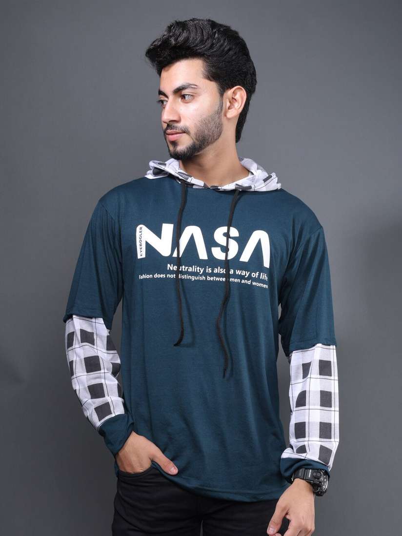 Buy Eyebogler Typography Printed Hooded Cotton Casual T-shirt