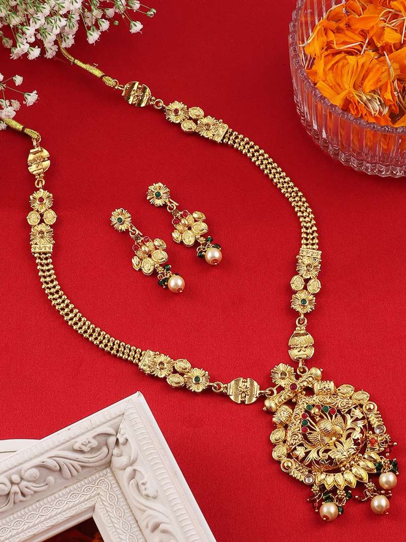 Buy MANSIYAORANGE Gold Plated Stone Studded Beaded Jewellery Set Jewellery Set for Women 28330436 Myntra