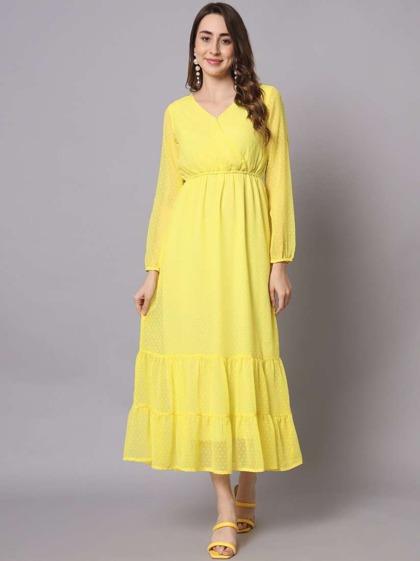 Buy HELLO DESIGN V Neck Long Puff Sleeves Georgette A Line Maxi Dress Dresses for Women 28331712 Myntra