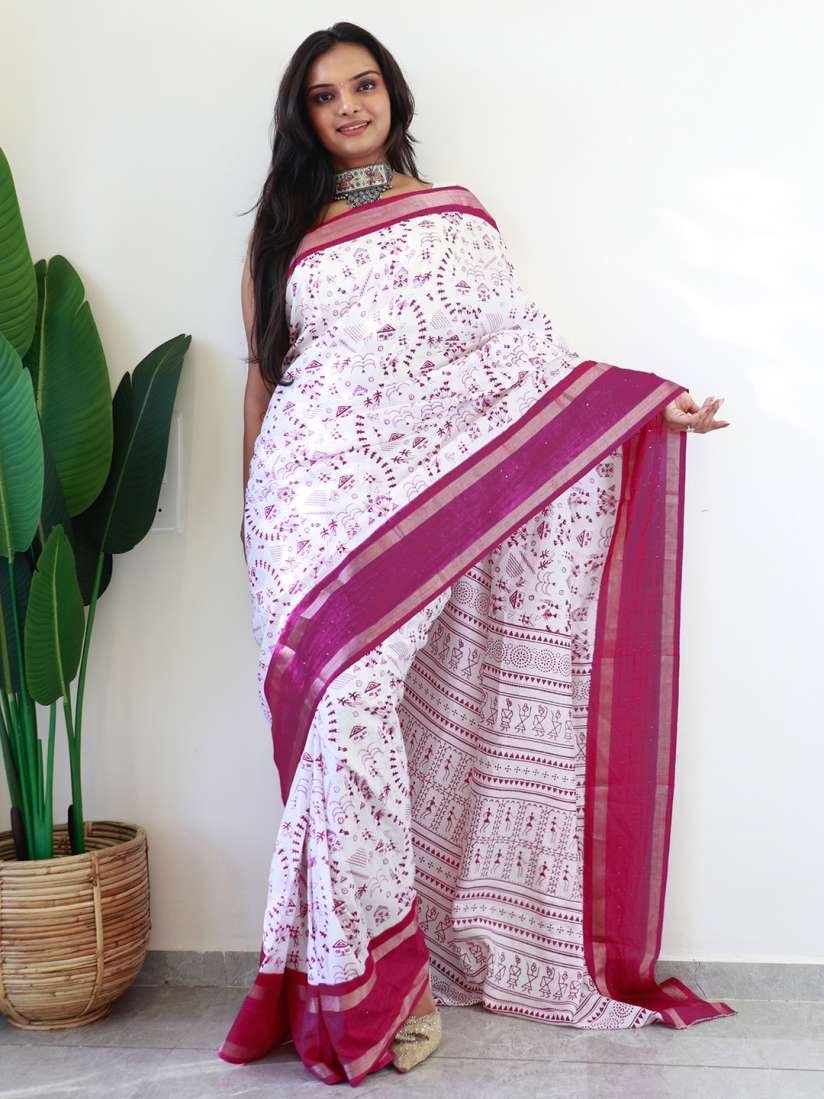 Buy KALINI White Dola Silk Ethnic Printed Ready to Wear Saree Sarees for Women 28345274 Myntra