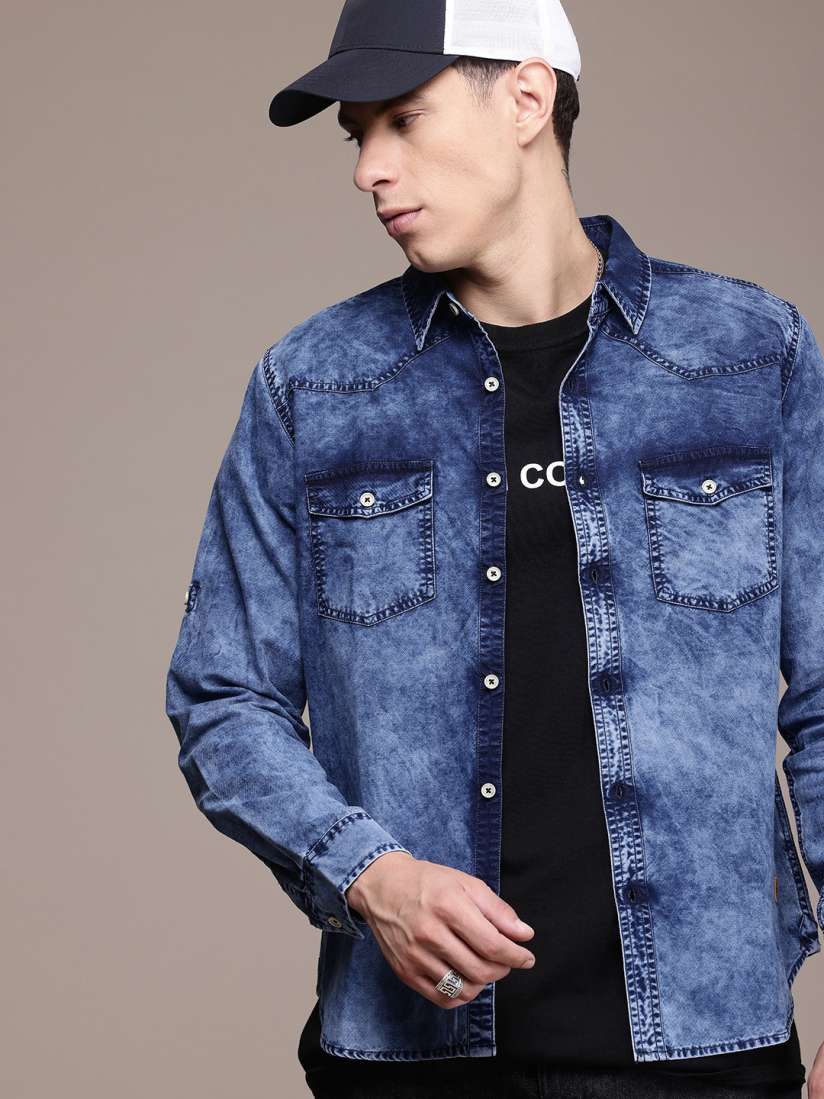 Buy Roadster Men Pure Cotton Casual Denim Shirt Shirts for Men 28355338 Myntra