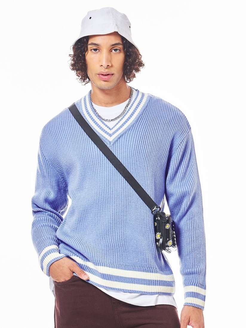 Buy Bewakoof Ribbed V Neck Flat Knit Acrylic Oversized Pullover Sweaters for Men 28361238 Myntra