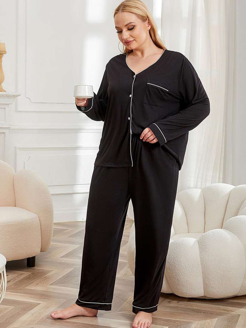 Buy LULU SKY PLus Size V Neck Long Sleeves Loungewear Set Night suits for Women 28364710 Myntra