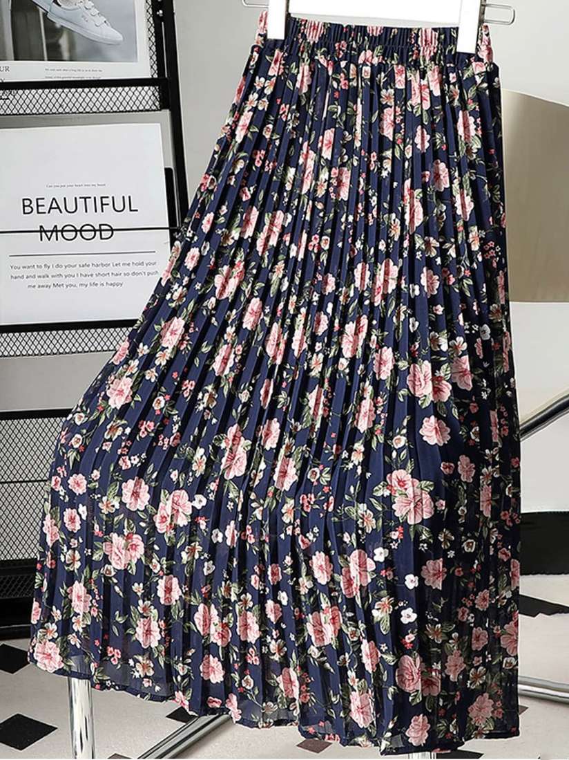 Myntra Pleated Maxi Skirt Floral LULU SKY Floral Printed Pleated