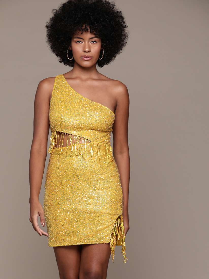 Buy bebe Future Glam Sequin Fringed One Shoulder Bodycon Mini Dress Dresses for Women 28374194 Myntra