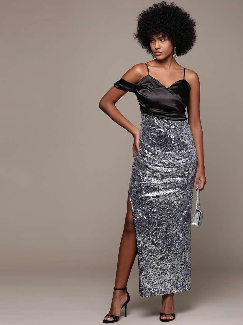 Buy bebe Party Shimmery Slit Maxi Dress Dresses for Women 28374240 Myntra