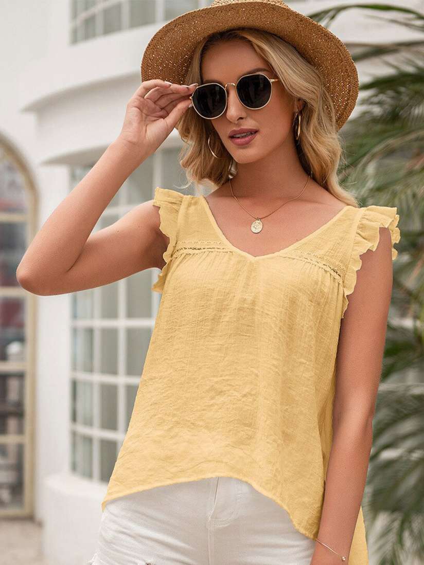 Buy StyleCast x Revolte Yellow Flutter Sleeve Top Tops for Women 28380750 Myntra