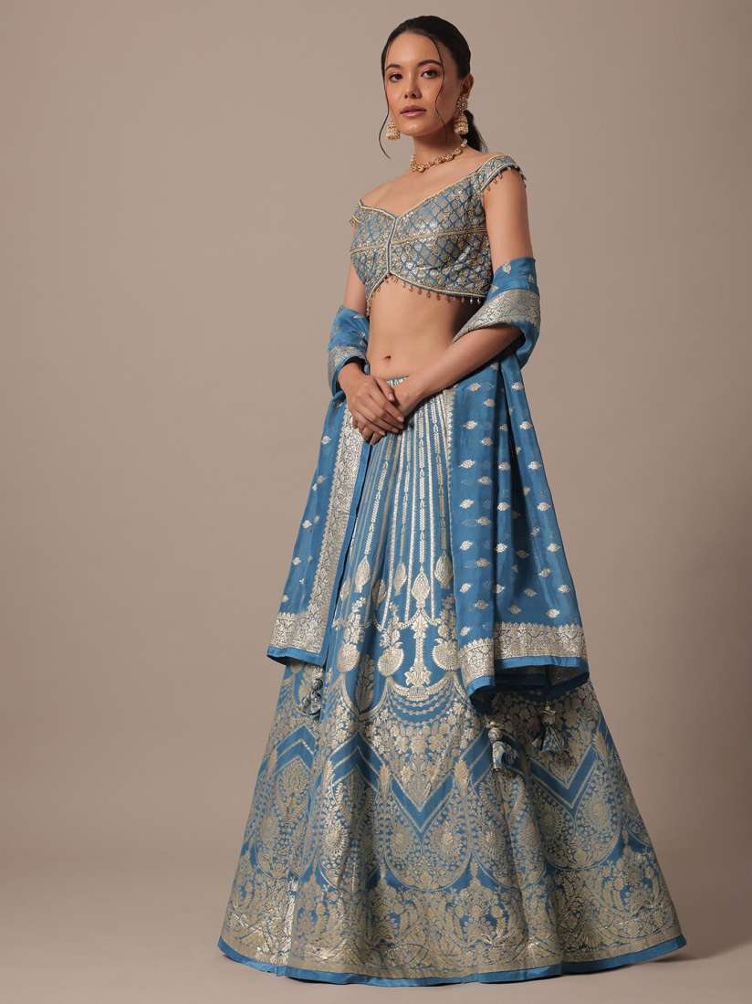 Buy KALKI Fashion Woven Design Zari Banarasi Silk Ready to Wear Lehenga Blouse With Dupatta Lehenga Choli for Women 28404846 Myntra