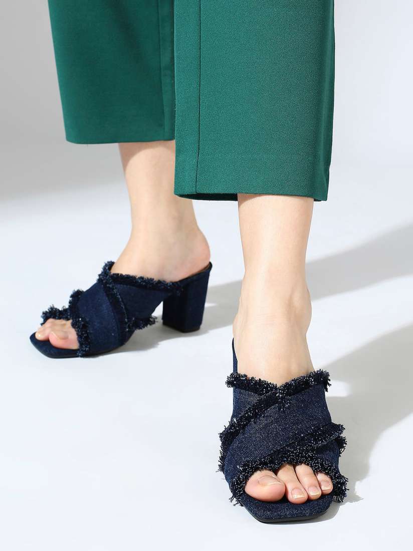 Buy Inc 5 Open Toe Denim Block Heels Heels for Women 28406342 Myntra