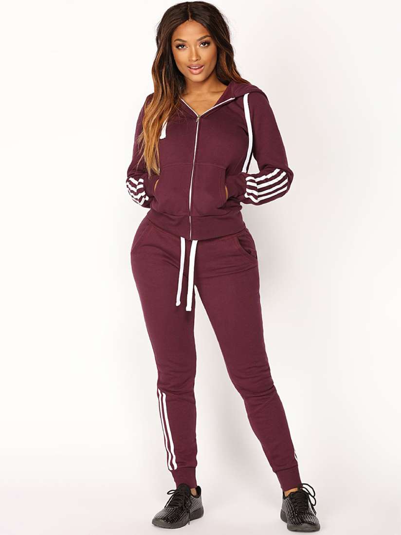 Buy LULU SKY Striped Hooded Sweatshirt Joggers Sports Tracksuit Tracksuits for Women 28411522 Myntra