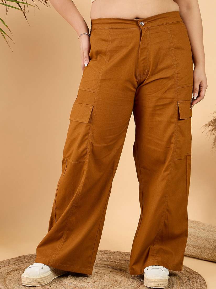 Brown Baggy Pants CURVY STREET Women Plus Size Brown