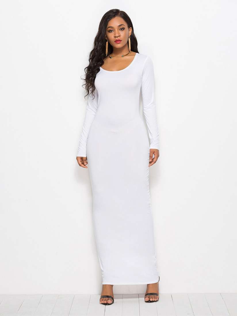 White long sleeve bodycon maxi dress online