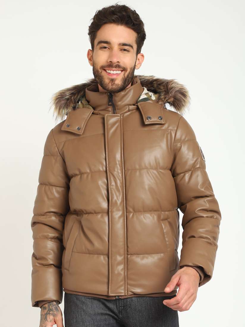 Buy GUESS Hooded Long Sleeves Faux Fur Trim Puffer Jacket Jackets for Men 28417276 Myntra