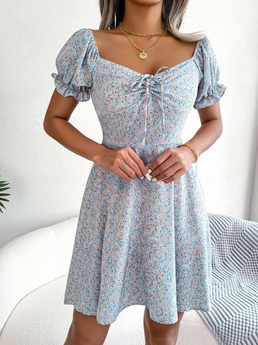 Buy StyleCast Blue Floral Printed Puff Sleeve Chiffon A Line Dress Dresses for Women 28417620 Myntra