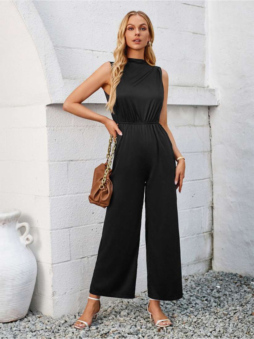 Black halter top jumpsuit sales