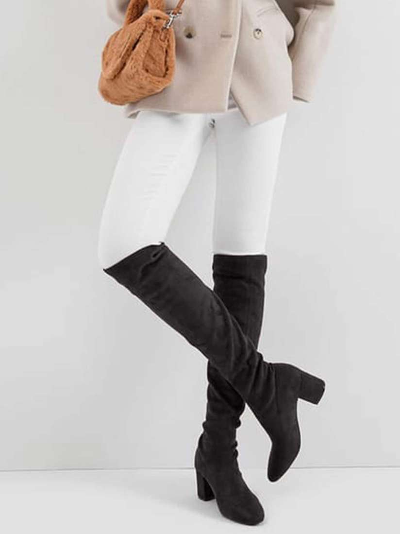 Buy LULU SKY Women Round Toe Thigh High Blocked Heeled Suede Boots Boots for Women 28424132 Myntra