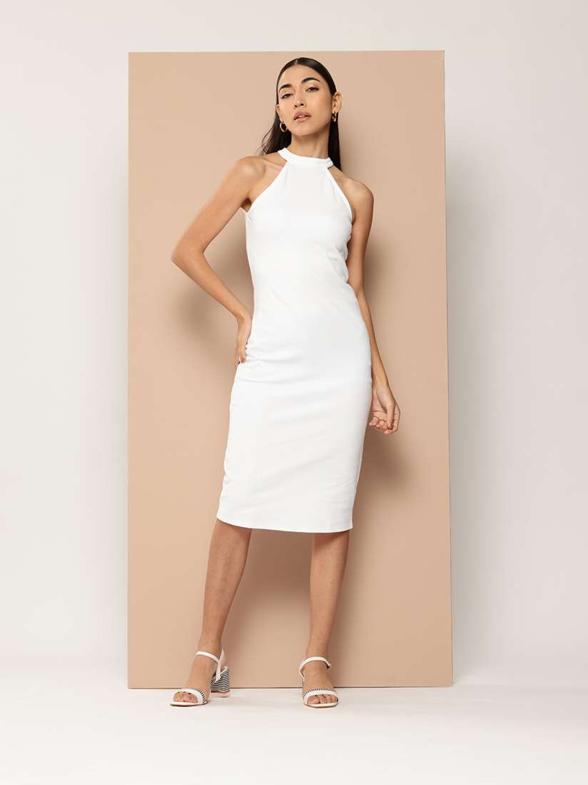 Halter neck bodycon midi dress clearance