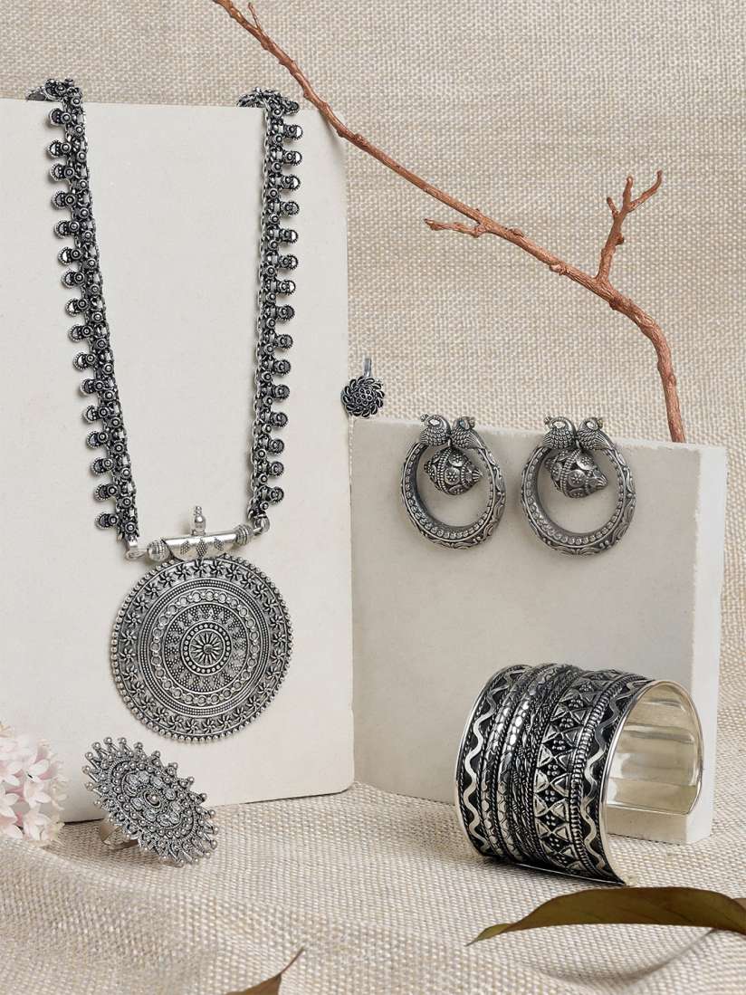 Buy TEEJH Panchala Silver Plated Artificial Beads Beaded Oxidized Jewellery Set Jewellery Set for Women 28429528 Myntra